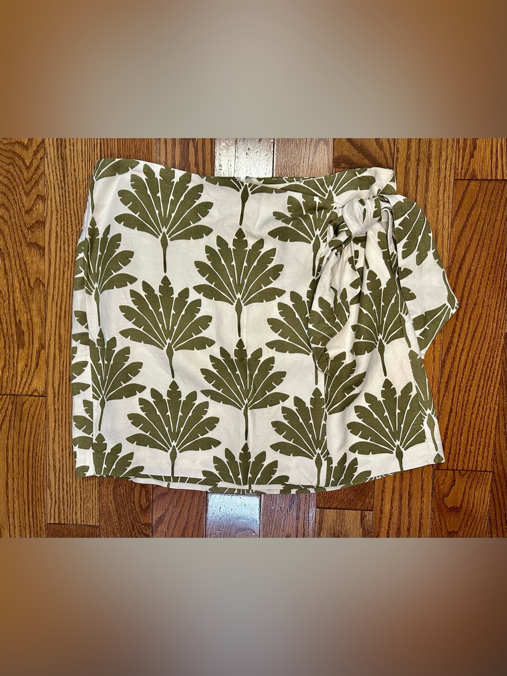LOFT Green Tropical Palm Leaf Print Wrap Mini Skirt